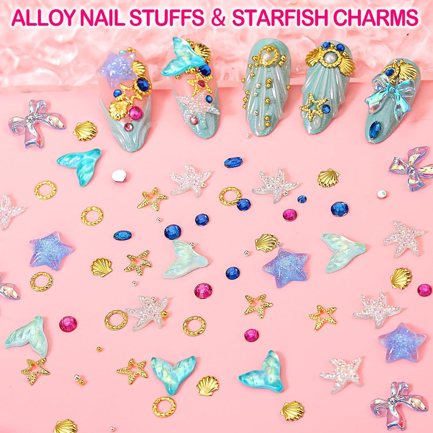 8000-Piece Collection of 3D Nail Charms and Gems, Y2K-Inspired Rhinestones and Decorative Charms Including Butterflies, Bows, Moons, Stars, Flowers, and Gold Pearls for Nail Art Enhancements