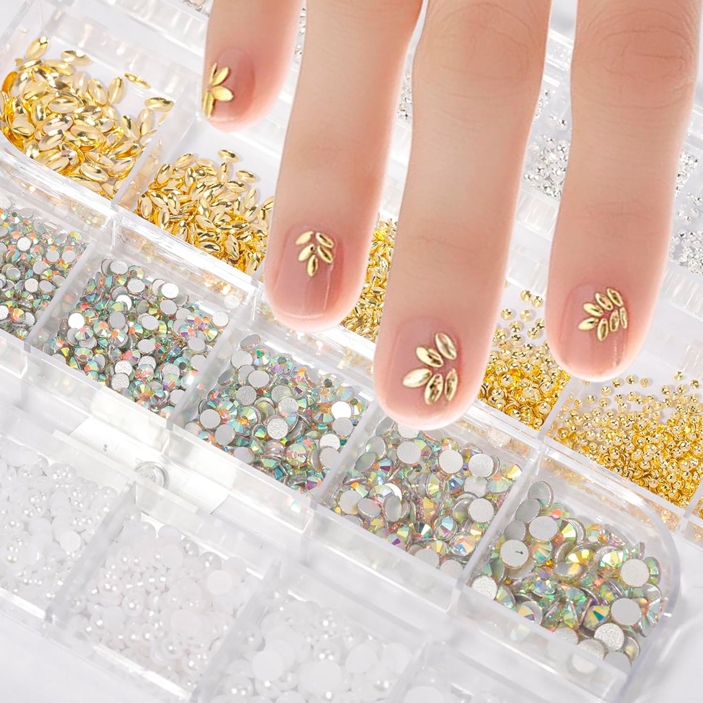 Nail Art Charms - Assorted Metal Beads, Flatback Rhinestones, and 3D Decorative Pearls for Nail Design Kits