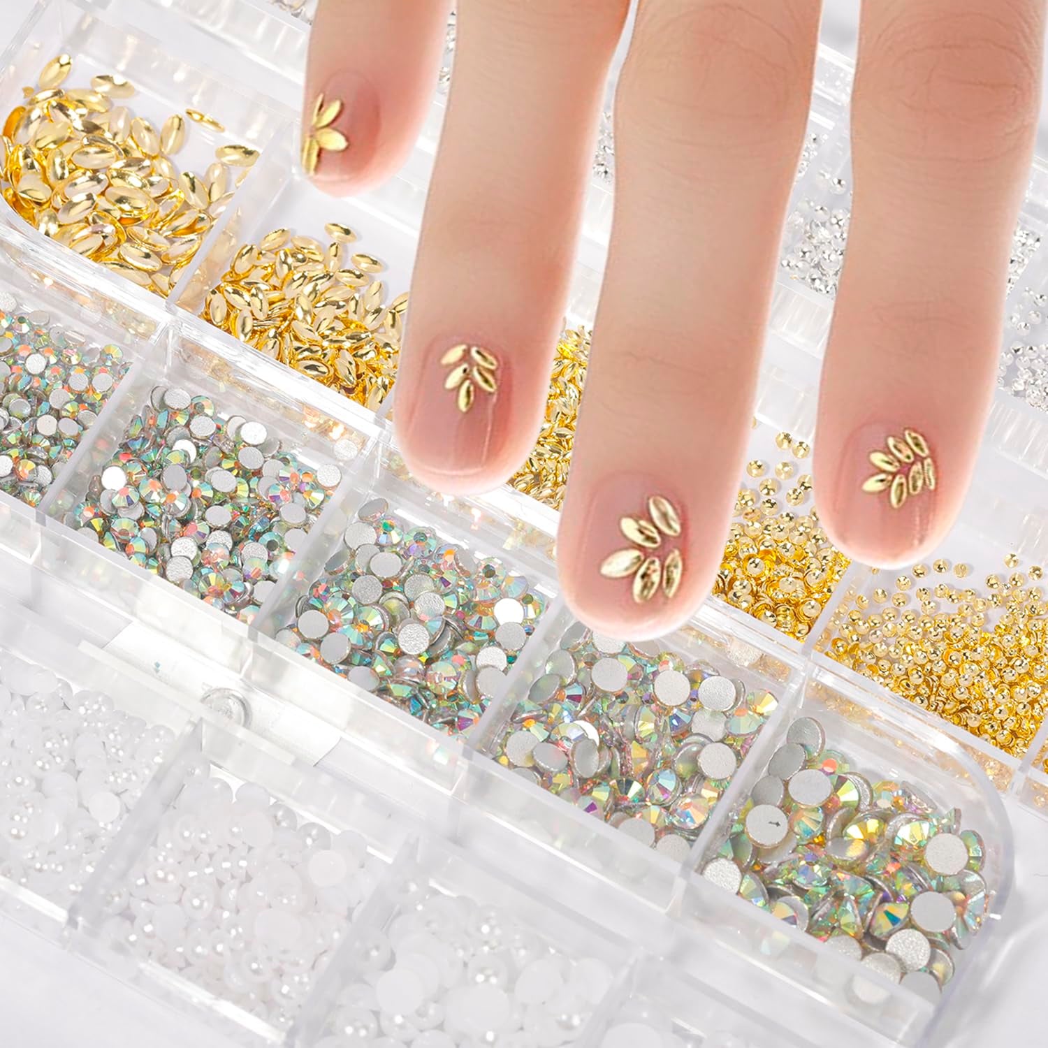 Nail Art Charms - Assorted Metal Beads, Flatback Rhinestones, and 3D Decorative Pearls for Nail Design Kits