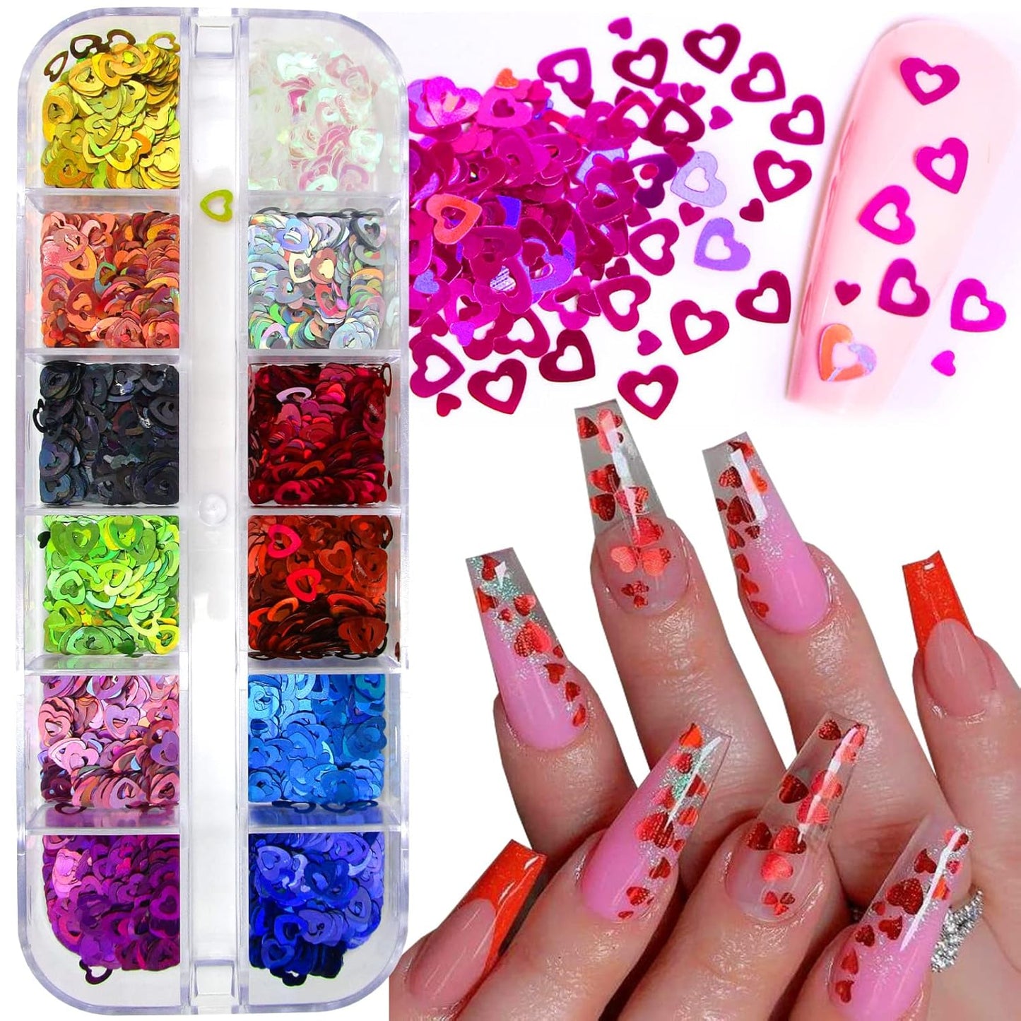 Mixed Shape Holographic Nail Glitter Sequins Set - Heart, Butterfly, Neon Star, and Chunky Flake Decorations for Manicure, Makeup, and Craft Projects