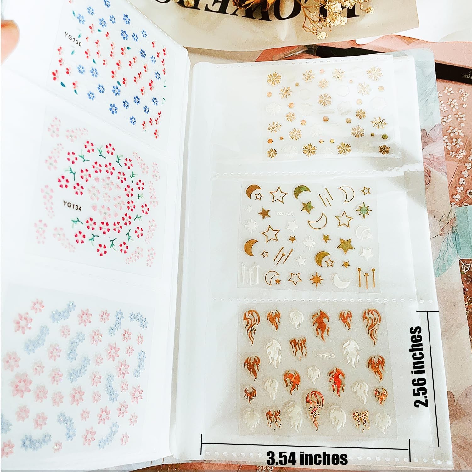 102 Sheets Nail Art Stickers & Storage Book, 5200-Piece Floral & Rhinestone Design Nail Decal Collection