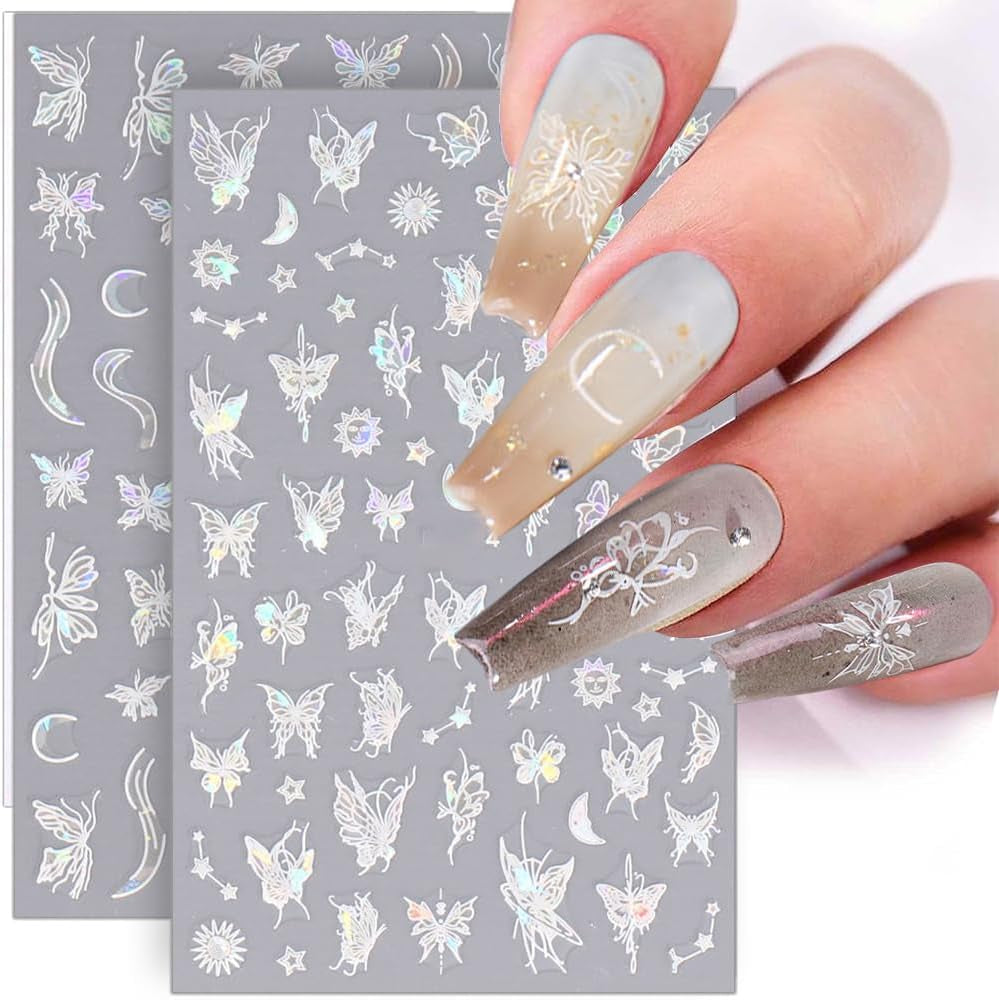Aurora Holographic Butterfly Nail Stickers, 8-Sheet Set