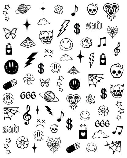 Grunge Luxury Nail Art Stickers, 5 Sheets / 500+ Designs