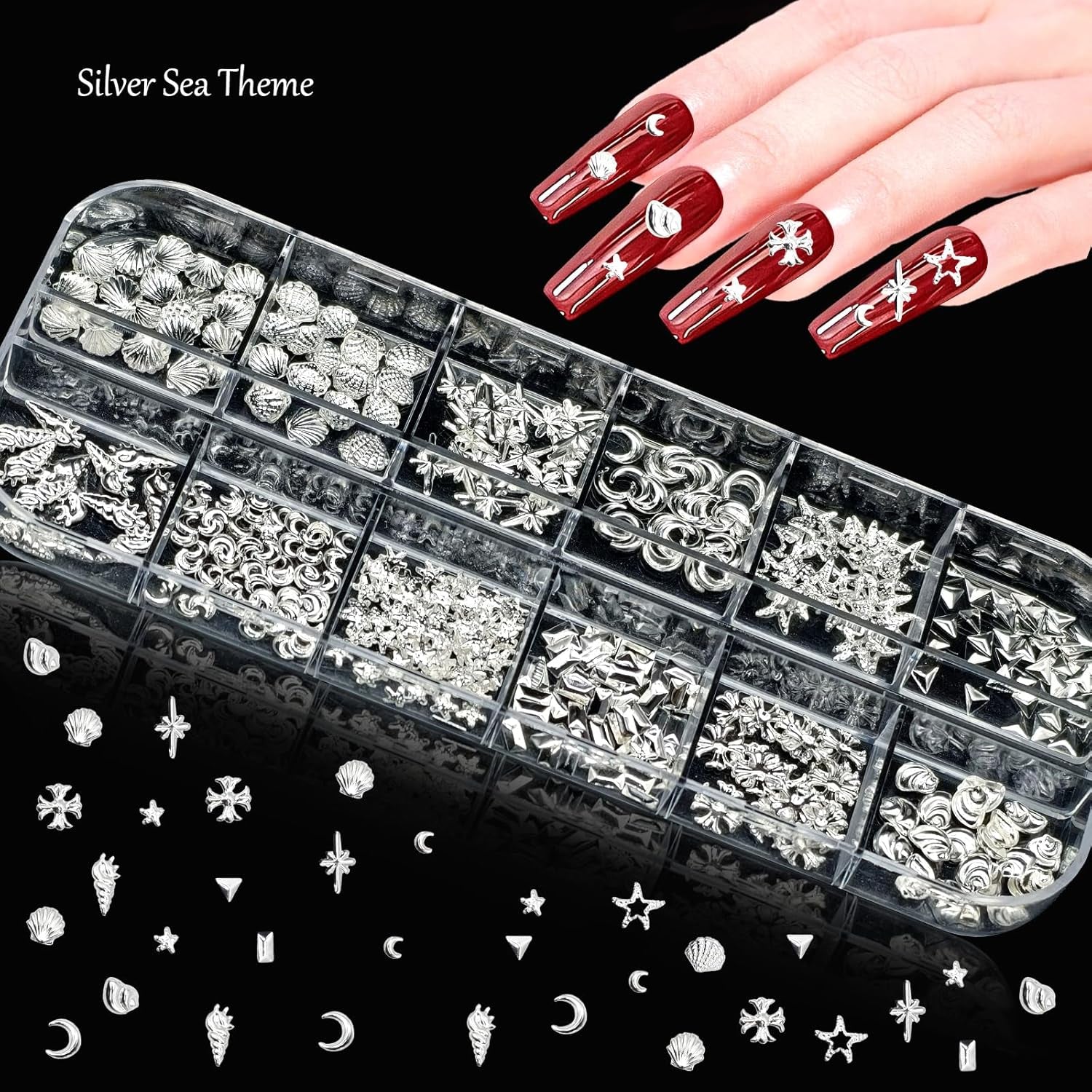 8 Boxes of 5000 Nail Charms and Gems - White Gold, Silver, and Colorful Clear Flatback Rhinestones, Multi-Shape Nail Art Accessories for Crafts, Heart, Star, and Flower Nail Diamonds for Professional Manicures
