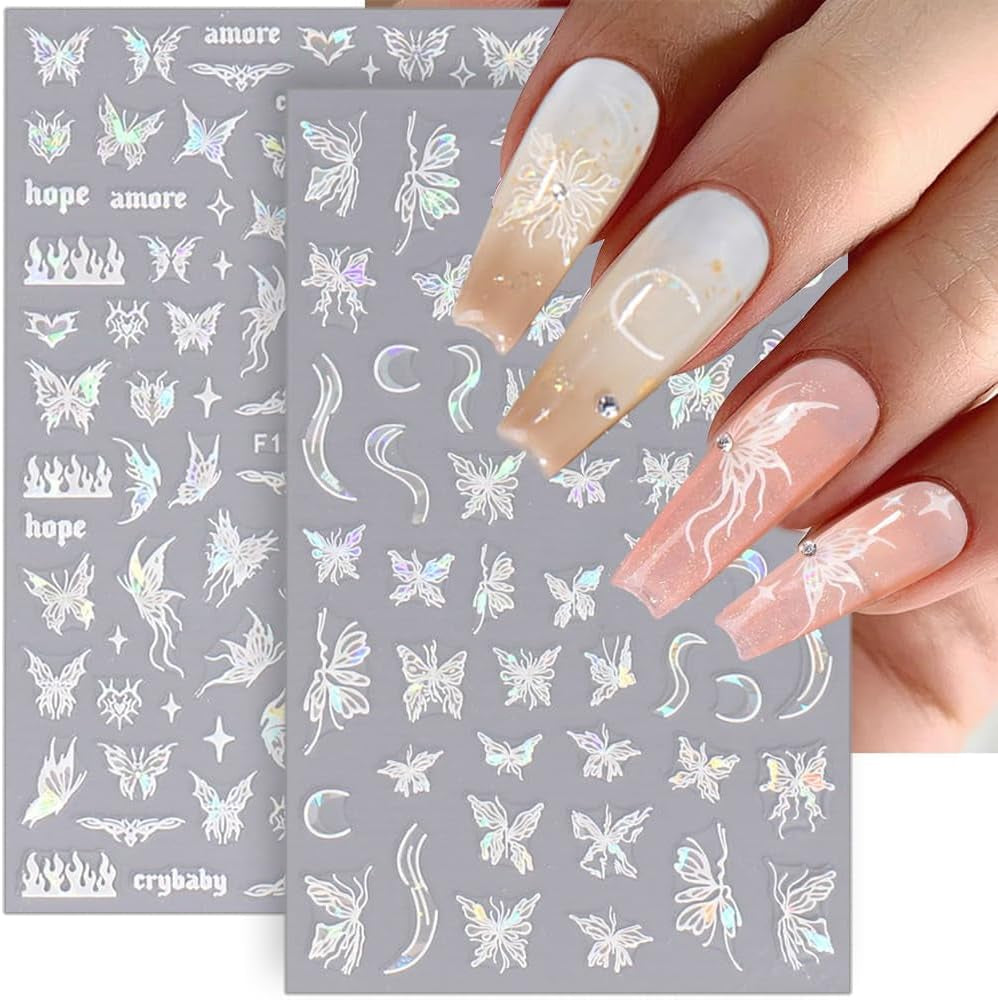 Aurora Holographic Butterfly Nail Stickers, 8-Sheet Set