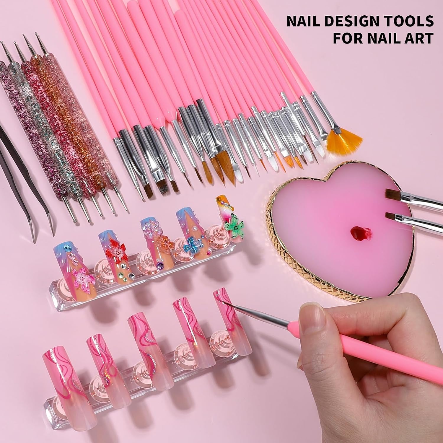 26-Piece Nail Art Tool Kit - Brushes, Dotting Tools, Stand & Palette