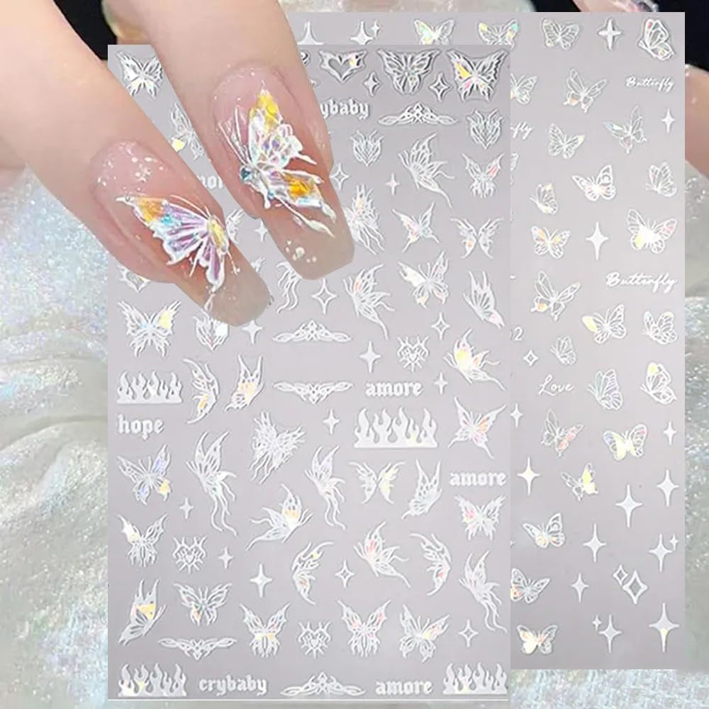 Aurora Holographic Butterfly Nail Stickers, 8-Sheet Set