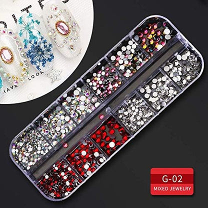 Nail Art Supplies Kit: 9 Boxes of Rhinestones, Glitter Gems, Diamonds, Studs, Crystals, and Sequins with Tweezers and 3 Nail Art Pens