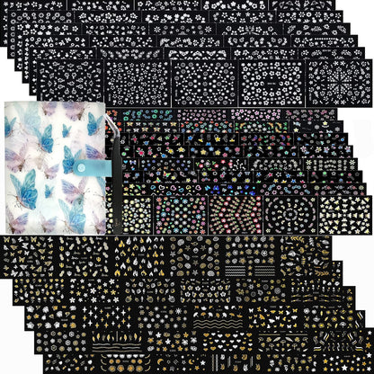 102 Sheets Nail Art Stickers & Storage Book, 5200-Piece Floral & Rhinestone Design Nail Decal Collection