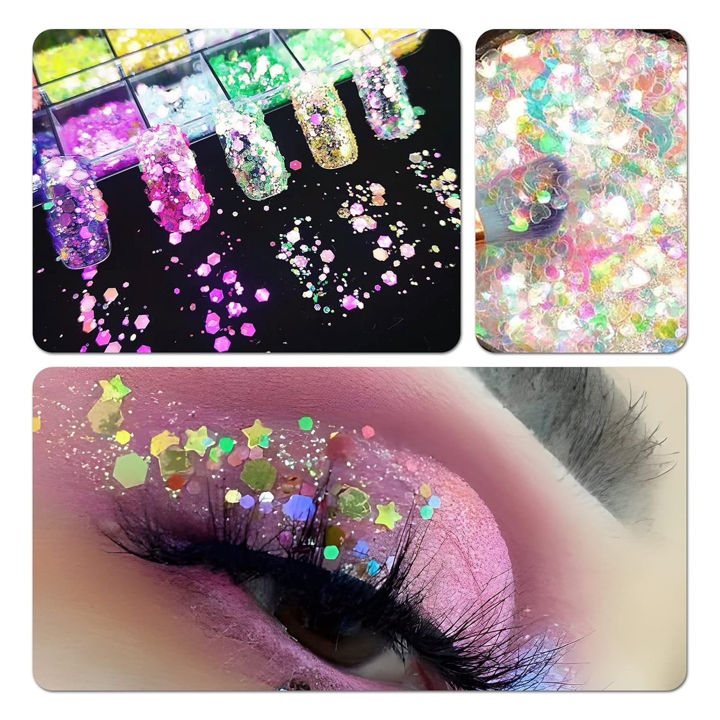 Iridescent Aurora Nail Glitter Powder - 4 Boxes of Holographic Star, Heart, and Flower Flakes for Manicure and Resin Craft Accessories