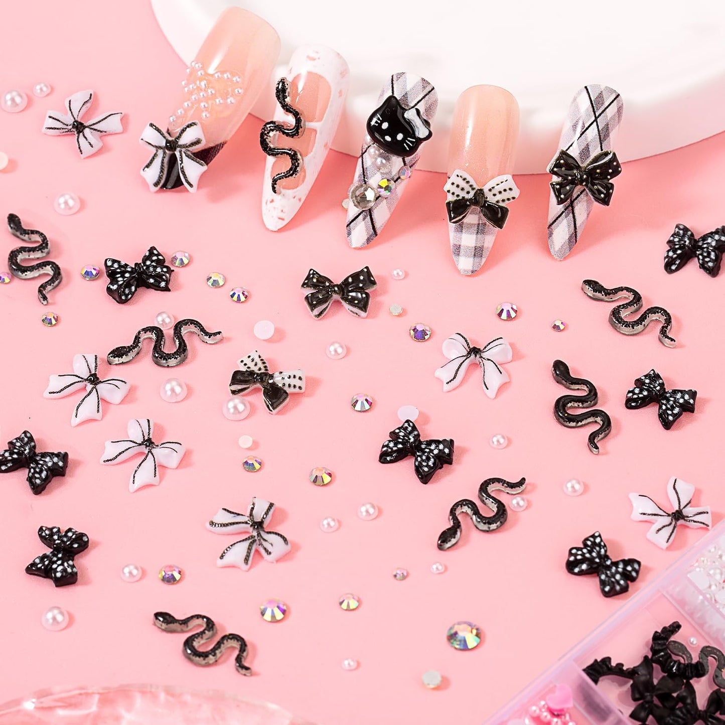 8000-Piece Collection of 3D Nail Charms and Gems, Y2K-Inspired Rhinestones and Decorative Charms Including Butterflies, Bows, Moons, Stars, Flowers, and Gold Pearls for Nail Art Enhancements