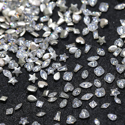 50 Pieces of Shiny Zircon Rhinestone Nail Gems - 3D Flatback Rhinestones in 2-4mm, Mini Nail Rhinestones in Glitter Silver and White, Multi-Shape Nail Diamonds and Crystals for Nail Art Decorations