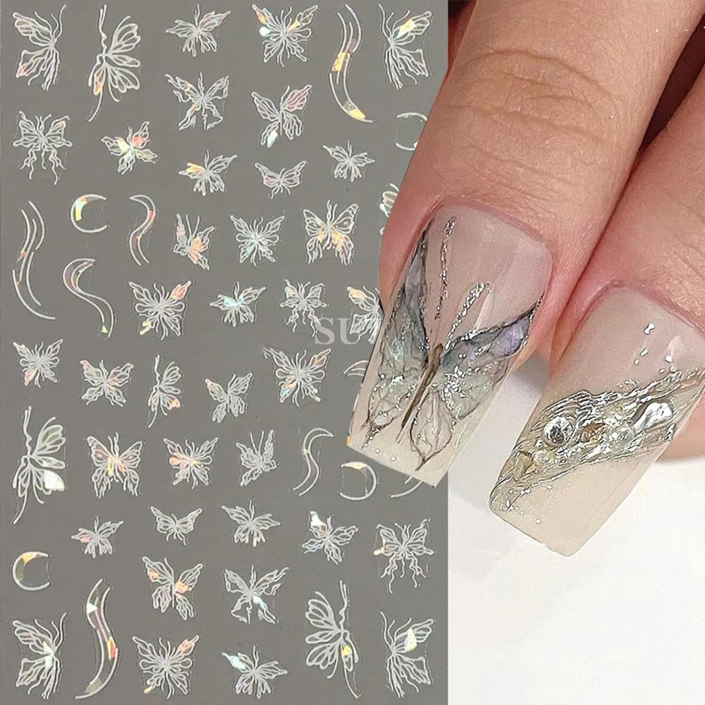 Aurora Holographic Butterfly Nail Stickers, 8-Sheet Set
