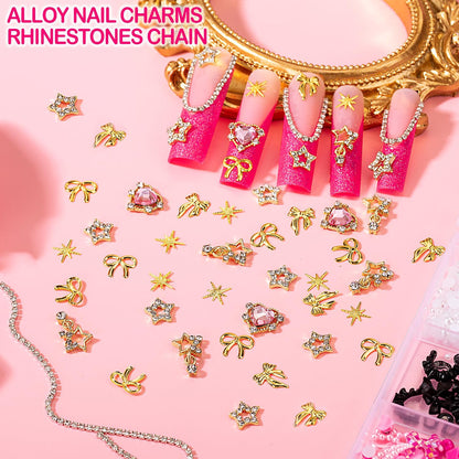 8000-Piece Collection of 3D Nail Charms and Gems, Y2K-Inspired Rhinestones and Decorative Charms Including Butterflies, Bows, Moons, Stars, Flowers, and Gold Pearls for Nail Art Enhancements