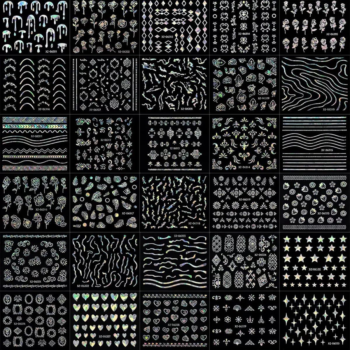 30 Sheets Aurora Flower & Star Nail Art Stickers