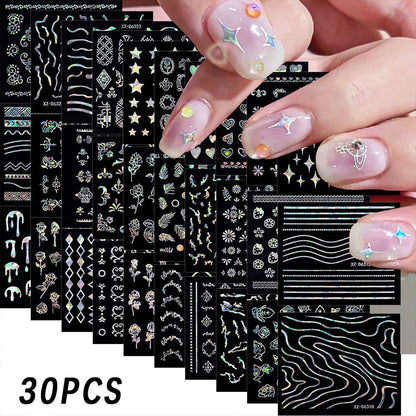 30 Sheets Aurora Flower & Star Nail Art Stickers