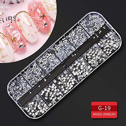 Nail Art Supplies Kit: 9 Boxes of Rhinestones, Glitter Gems, Diamonds, Studs, Crystals, and Sequins with Tweezers and 3 Nail Art Pens