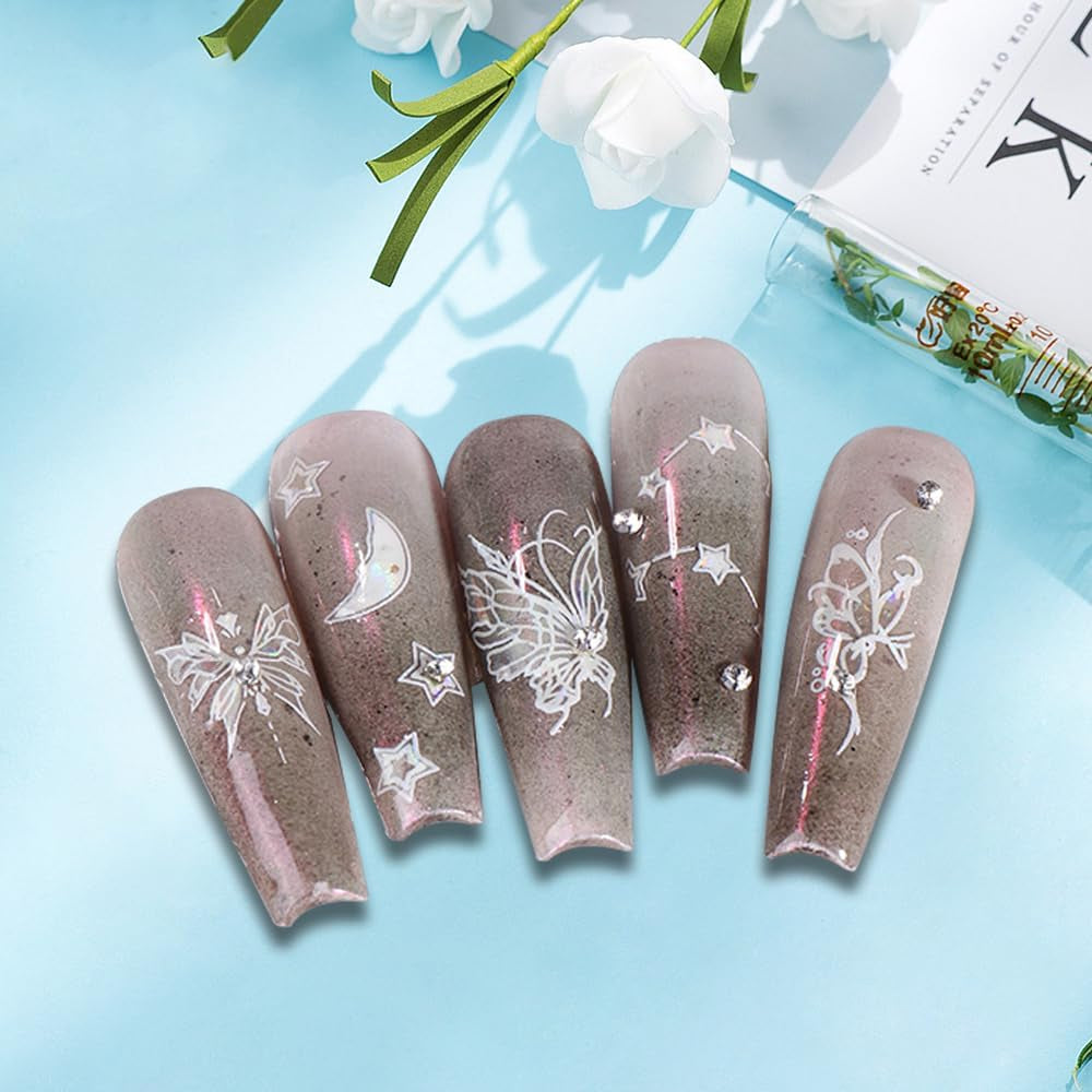 Aurora Holographic Butterfly Nail Stickers, 8-Sheet Set
