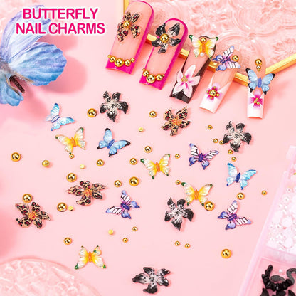 8000-Piece Collection of 3D Nail Charms and Gems, Y2K-Inspired Rhinestones and Decorative Charms Including Butterflies, Bows, Moons, Stars, Flowers, and Gold Pearls for Nail Art Enhancements