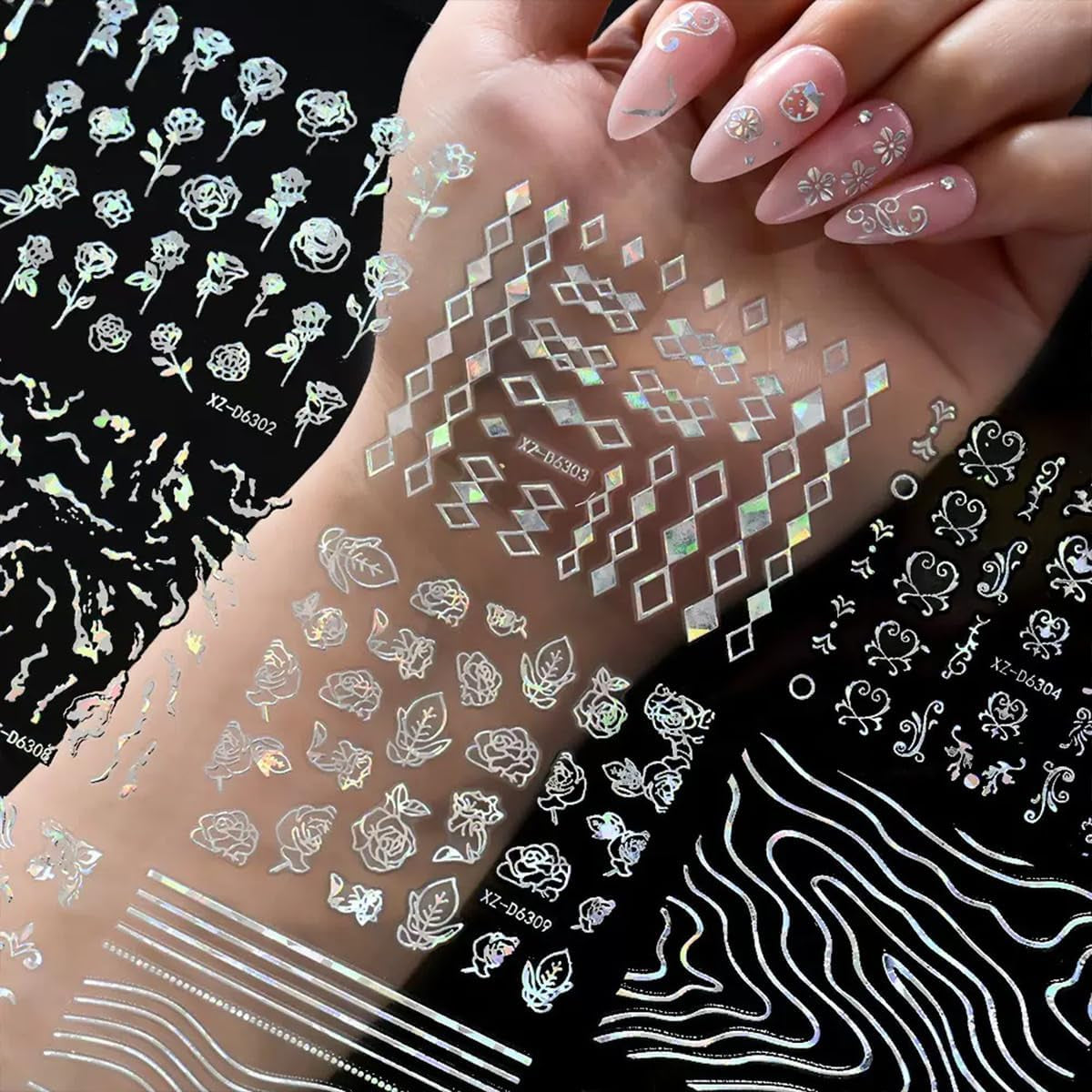 30 Sheets Aurora Flower & Star Nail Art Stickers