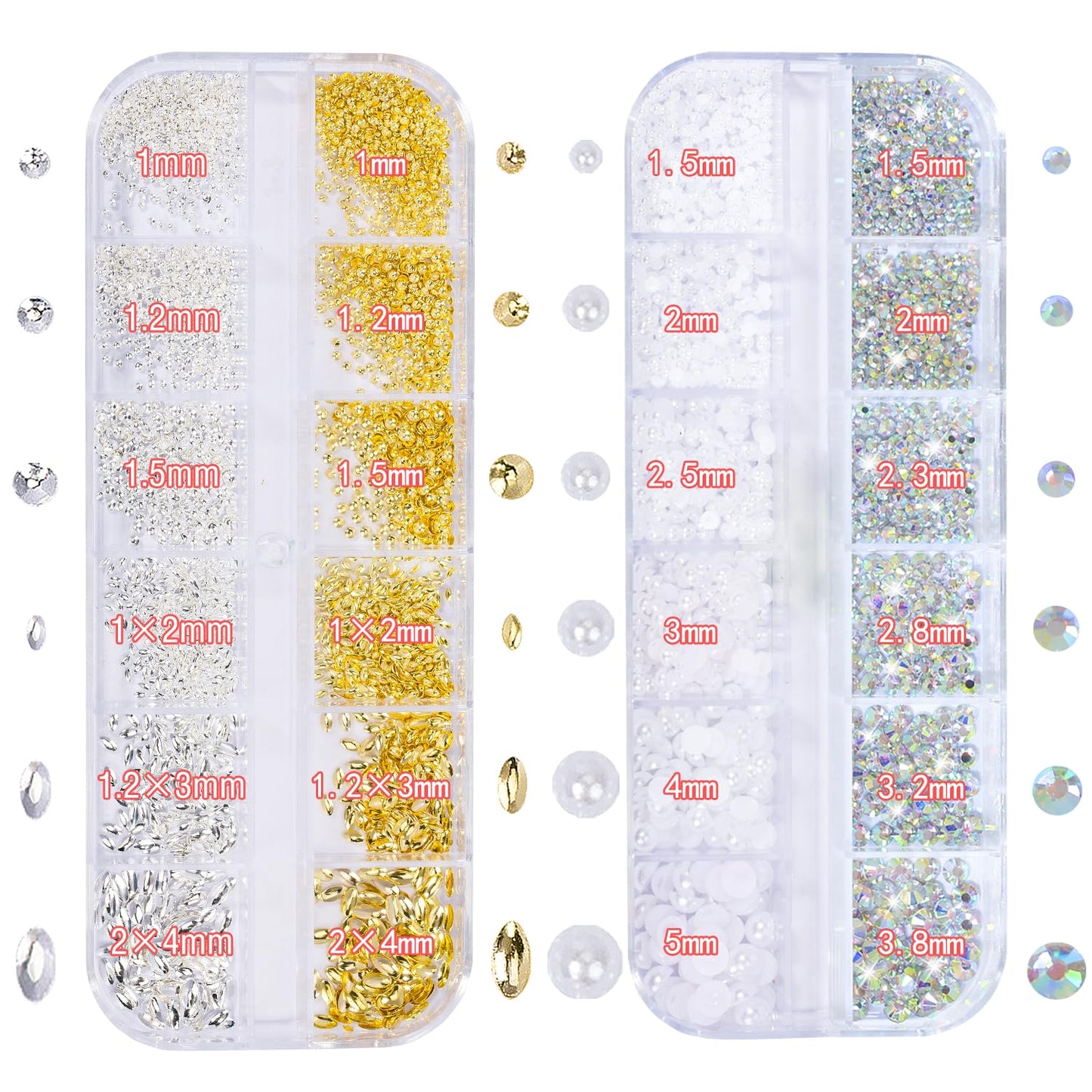 Nail Art Charms - Assorted Metal Beads, Flatback Rhinestones, and 3D Decorative Pearls for Nail Design Kits