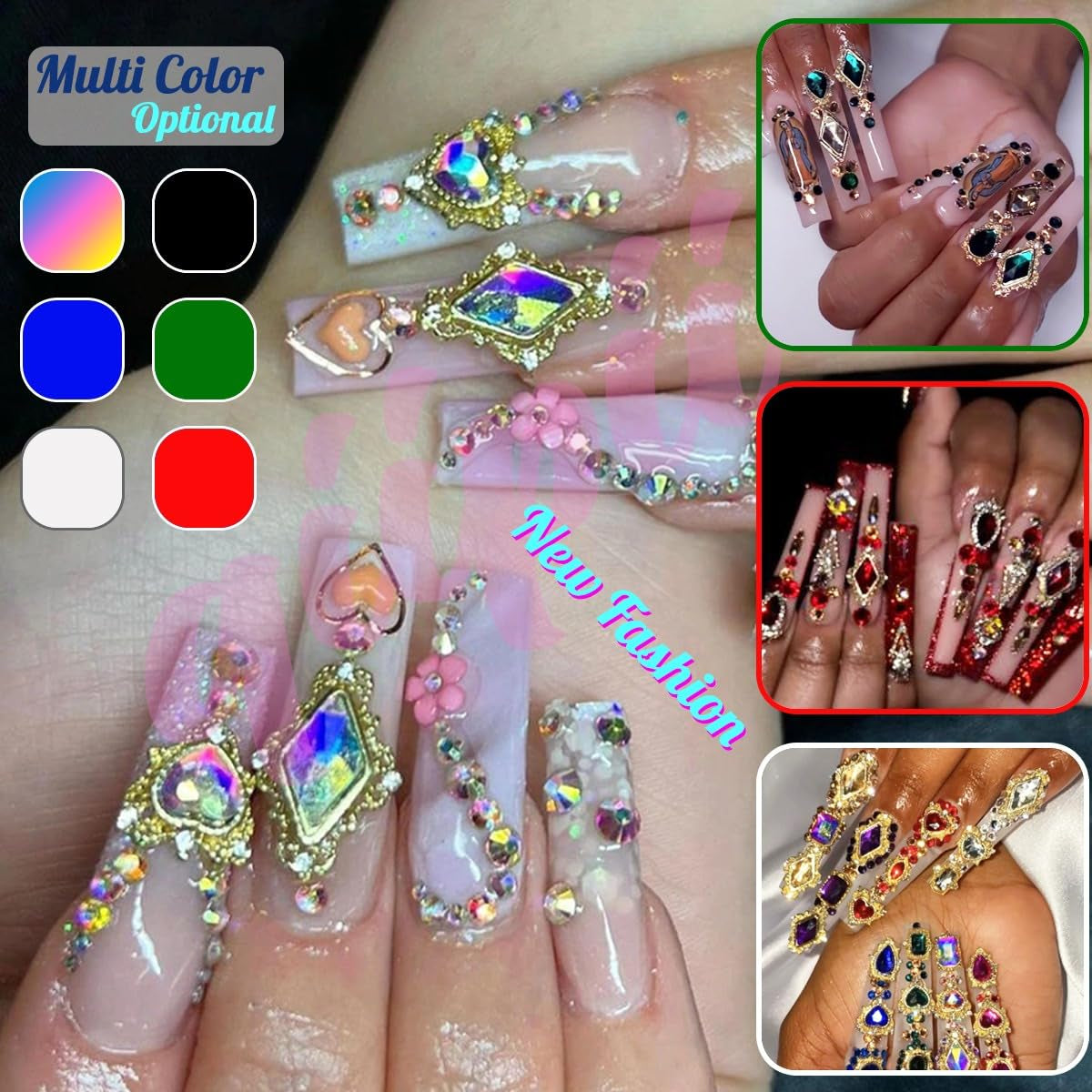 24-Piece Ruby Red Heart Nail Rhinestones - Luxury 3D Nail Charms and Crystals for Acrylic Nail Art Decoration