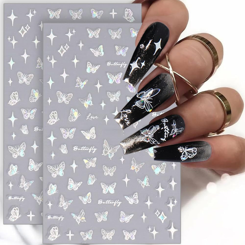 Aurora Holographic Butterfly Nail Stickers, 8-Sheet Set