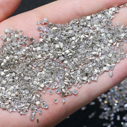 50 Pieces of Shiny Zircon Rhinestone Nail Gems - 3D Flatback Rhinestones in 2-4mm, Mini Nail Rhinestones in Glitter Silver and White, Multi-Shape Nail Diamonds and Crystals for Nail Art Decorations