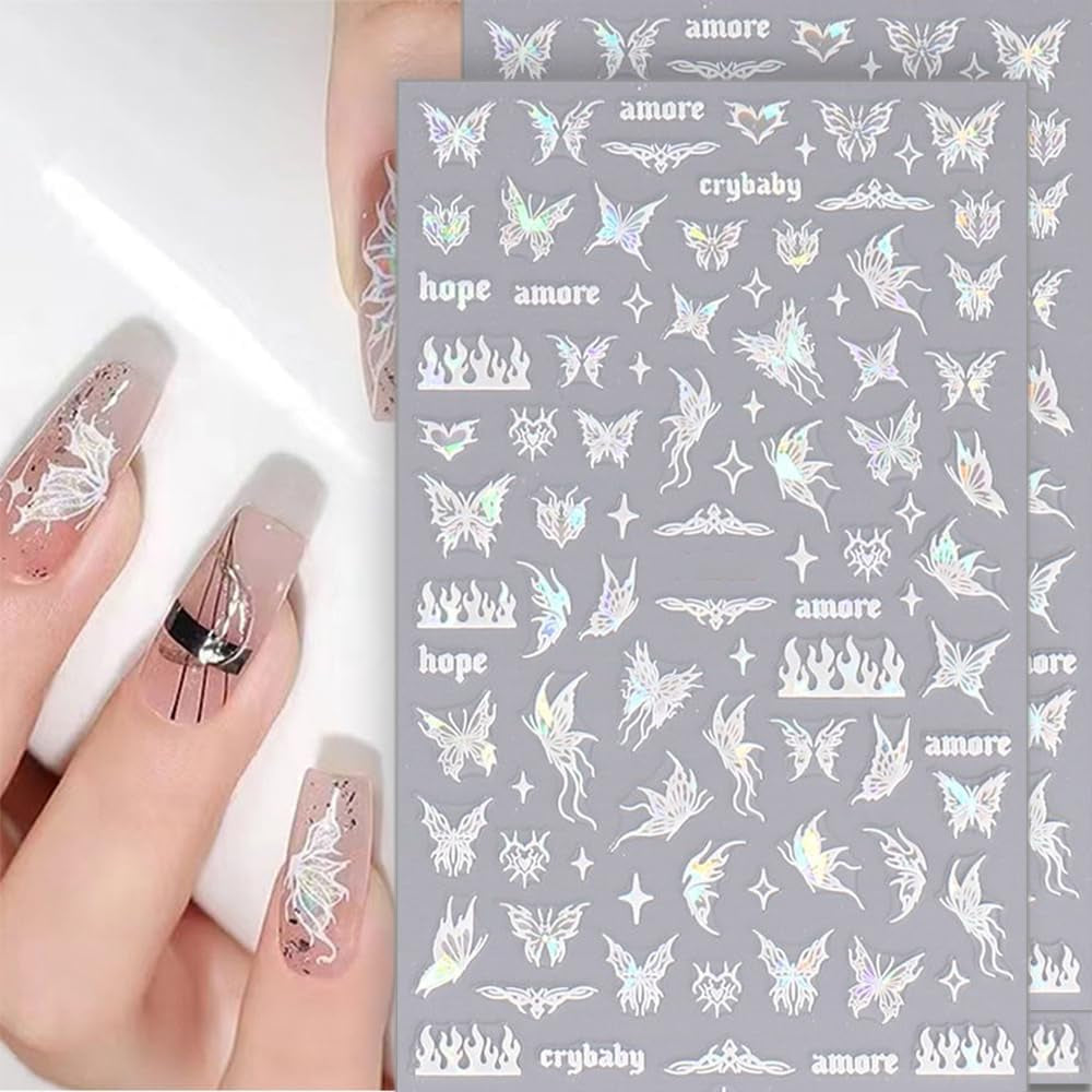 Aurora Holographic Butterfly Nail Stickers, 8-Sheet Set