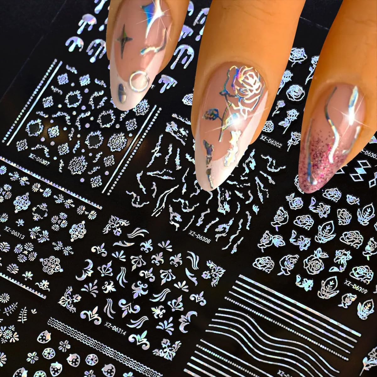 30 Sheets Aurora Flower & Star Nail Art Stickers