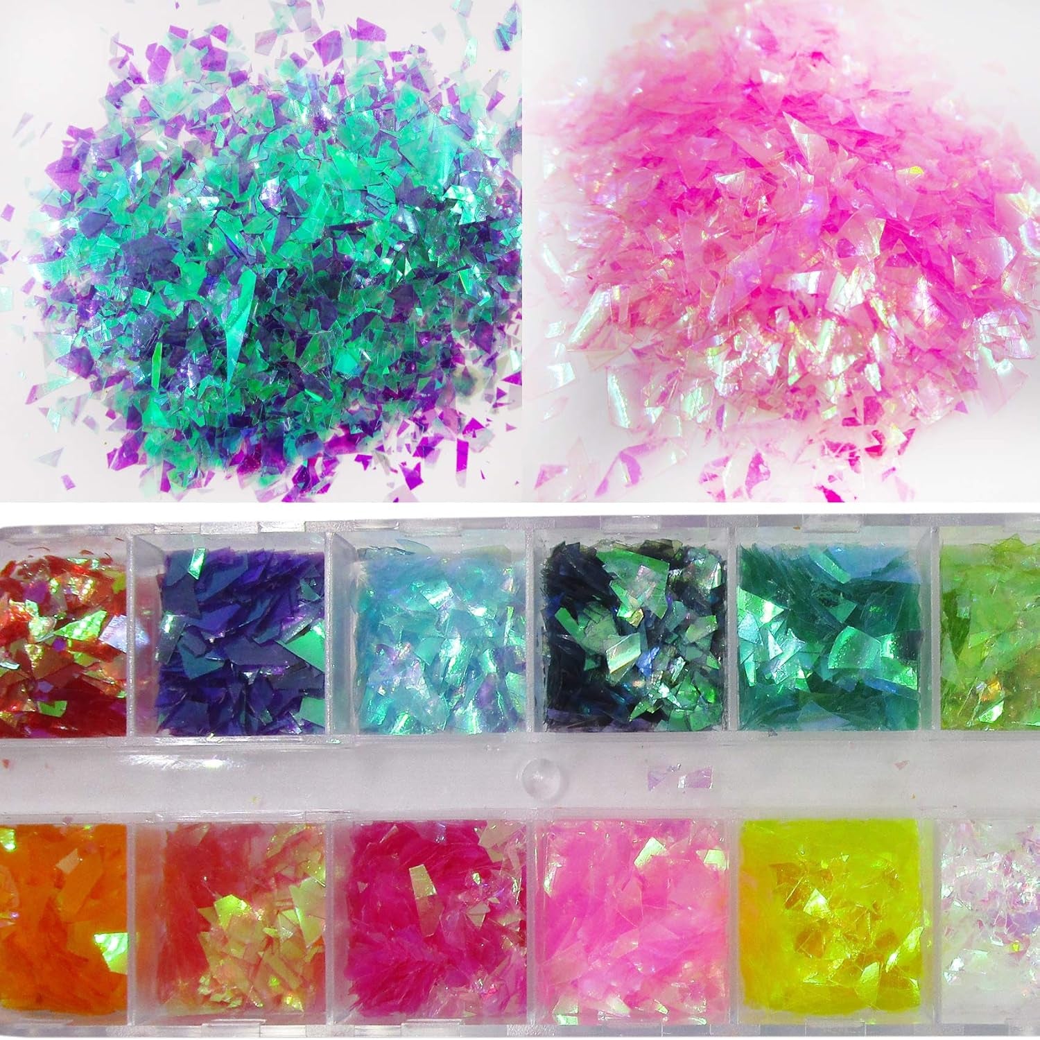 Mixed Shape Holographic Nail Glitter Sequins Set - Heart, Butterfly, Neon Star, and Chunky Flake Decorations for Manicure, Makeup, and Craft Projects
