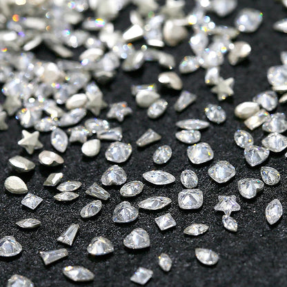 50 Pieces of Shiny Zircon Rhinestone Nail Gems - 3D Flatback Rhinestones in 2-4mm, Mini Nail Rhinestones in Glitter Silver and White, Multi-Shape Nail Diamonds and Crystals for Nail Art Decorations