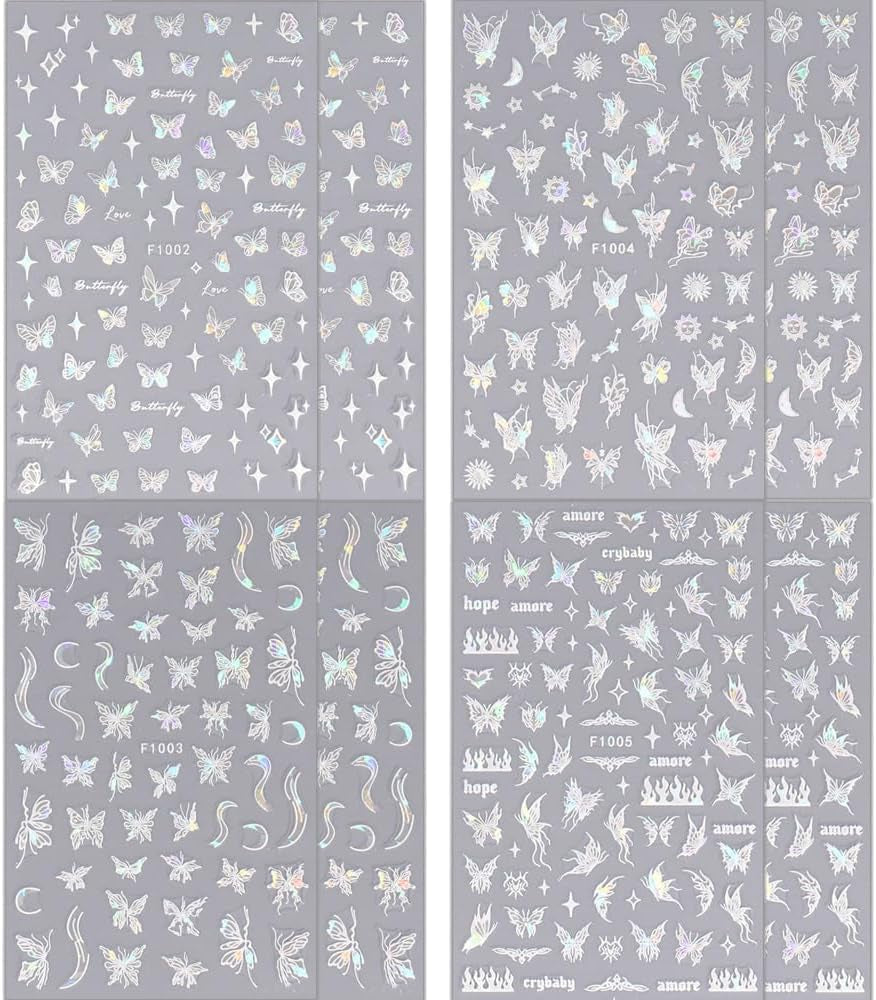 Aurora Holographic Butterfly Nail Stickers, 8-Sheet Set