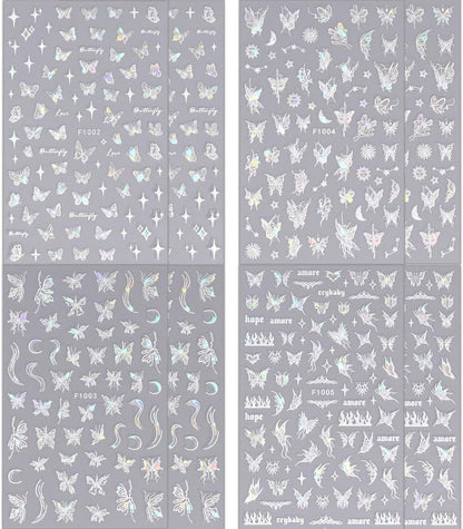 Aurora Holographic Butterfly Nail Stickers, 8-Sheet Set