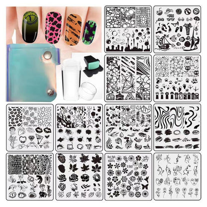 15-Piece Nail Stamping Plate Set with Stamper, Scraper & Storage Bag