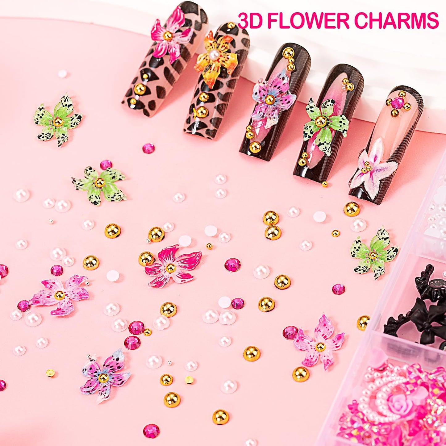8000-Piece Collection of 3D Nail Charms and Gems, Y2K-Inspired Rhinestones and Decorative Charms Including Butterflies, Bows, Moons, Stars, Flowers, and Gold Pearls for Nail Art Enhancements