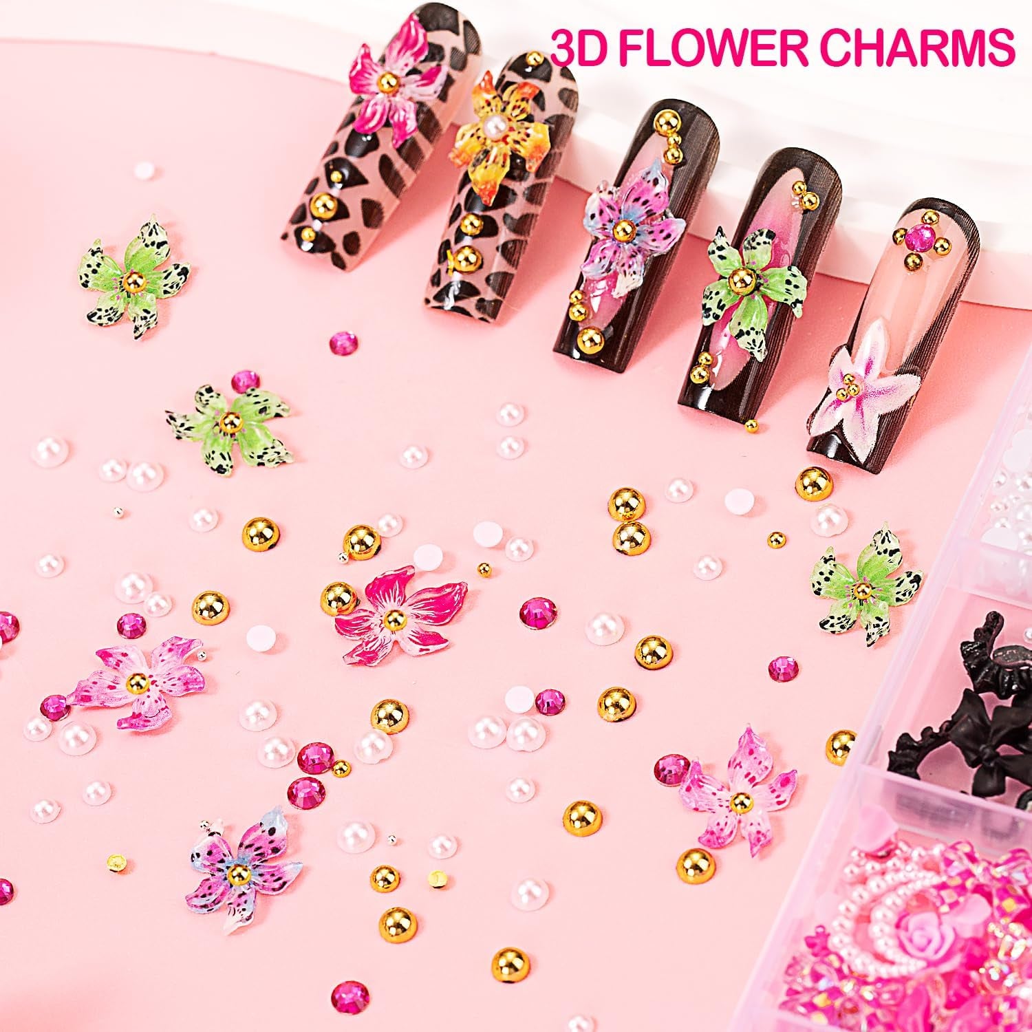 8000-Piece Collection of 3D Nail Charms and Gems, Y2K-Inspired Rhinestones and Decorative Charms Including Butterflies, Bows, Moons, Stars, Flowers, and Gold Pearls for Nail Art Enhancements