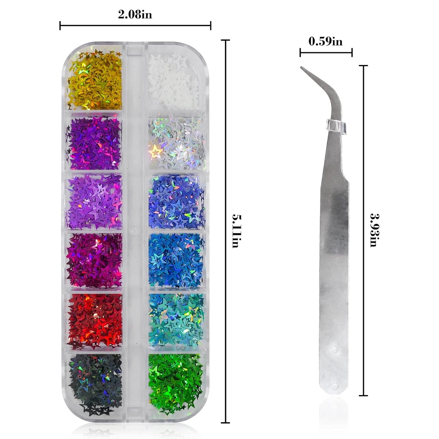 Iridescent Aurora Nail Glitter Powder - 4 Boxes of Holographic Star, Heart, and Flower Flakes for Manicure and Resin Craft Accessories