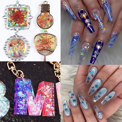 Mixed Shape Holographic Nail Glitter Sequins Set - Heart, Butterfly, Neon Star, and Chunky Flake Decorations for Manicure, Makeup, and Craft Projects