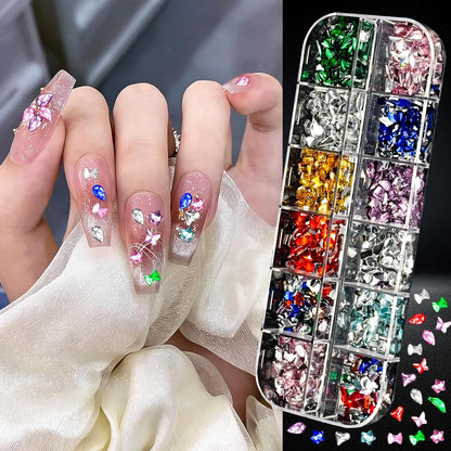 8 Boxes of 5000 Nail Charms and Gems - White Gold, Silver, and Colorful Clear Flatback Rhinestones, Multi-Shape Nail Art Accessories for Crafts, Heart, Star, and Flower Nail Diamonds for Professional Manicures