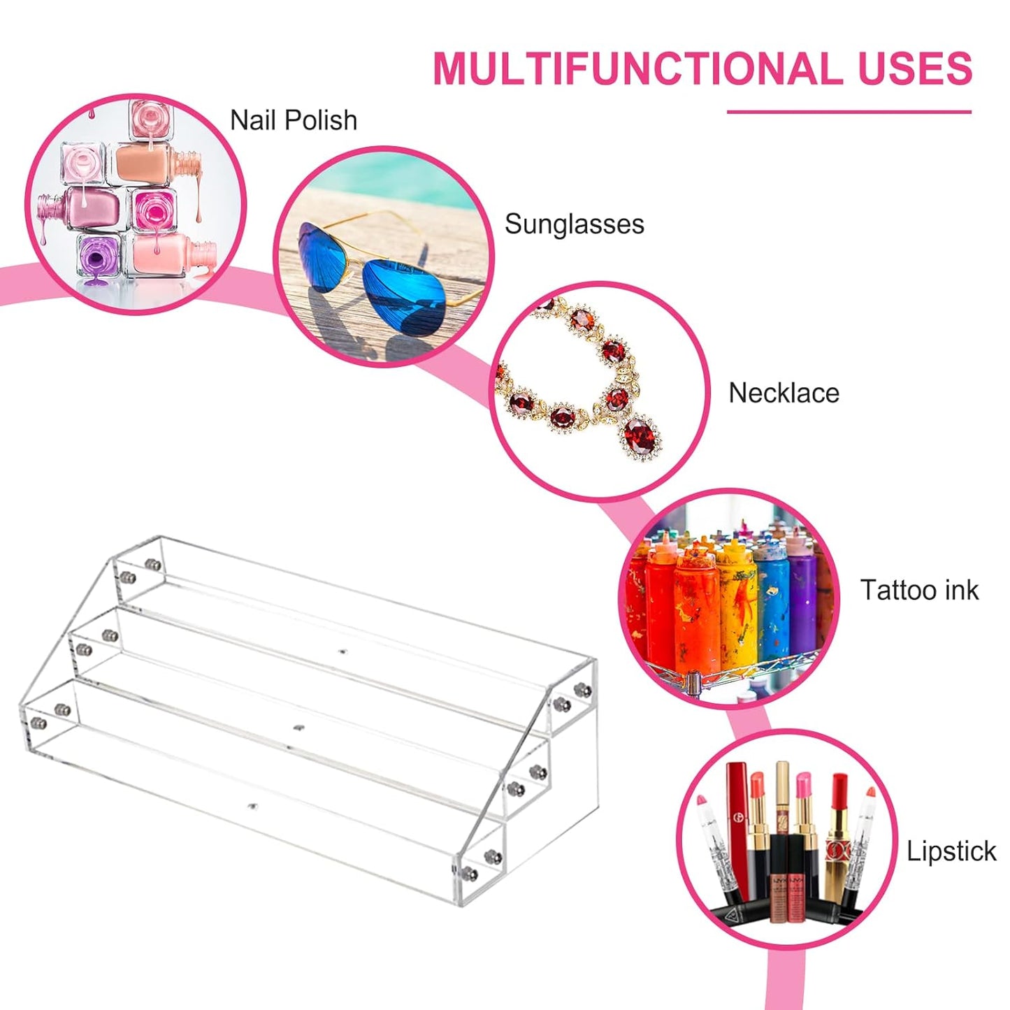 3-Tier Clear Acrylic Nail Polish Display Rack, Holds 36 Bottles